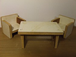 Régi, retró házilag készült baba bútor, bababútor-két fotel és asztal egyben
