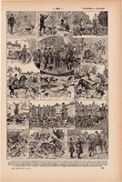 Vadászat, nyomat 1923, francia, 19 x 29 cm, lexikon, eredeti, vadász, véreb, ló