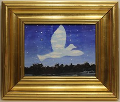 Szürrealista Magritte Szignózott Gouache Festmény Vásznon, Üvegezett Keretben!