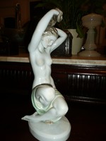 Hibátlan, sérülésmentes nagy méretű 38 cm jelzett (Lux Elek) Herendi akt porcelán szobor