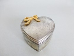 Retro,vintage krómozott szív alakú fém ékszerdoboz,sárgaréz masnival