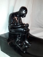 KOMOLY NAGY SZOBOR !!! Egyedi jelzetlen Dósa Pardy ebédelő földműves kerámia névjegytartó íróasztal