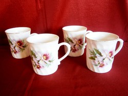 4 db gyönyörű Bohemia porcelán teás bögre, csésze orchidea virág mintával