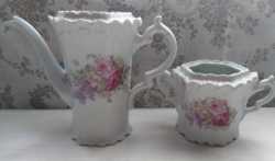 Art Nouveau tea pourer and sugar bowl with rose pattern
