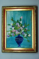 P. S.: Virágcsokor kék vázában - olajfestmény