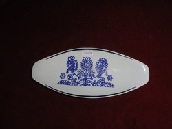 Hollóházi porcelán ovális tálka, , díszítés kék motívum, méret 19,5 x 8 cm. Vanneki!