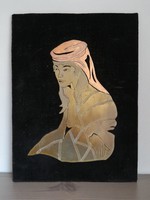 Lebanese bride copper wall picture on black velvet sheet 20x15 cm