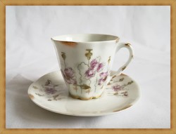 Antik mákvirág mintás szecessziós porcelán kávés csésze szett
