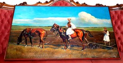 Béla Juzkó - spring plowing c. Oil painting 125x70cm