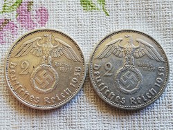 IIIBirodalmi Német ezüst 2 márkák 1938.A.1938.B