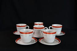 Zsolnay kávés mokkás készlet - 6 személyes - retró - narancs és arany csík dekorral