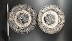 Antik angol tányér szett 2db Kannreuther & Co. 19th Century Brown Transferware Plate Birmingham