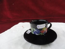 Francia porcelán kávés csésze + alátét. Fekete alapon virágmintás. Vanneki!