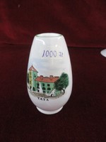 Bodrogkeresztúri porcelán mini váza, tatai képpel, magassága 10 cm. Vanneki! Jókai.