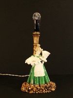 Antik 19.sz. Asztali Lámpa 35cm Faragott Aranyozott Hársfa és Porcelán Figura Párosítása