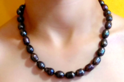Fekete akoya gyöngy nyaklánc, 10-11 mm-s gyöngyökből