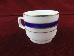 Zsolnay porcelán kávéscsésze kék/arany csíkkal, vaskakas jelzéssel. 