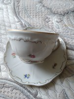 Zsolnay   2 csésze 1 tányér apró virágos teás csésze barokk