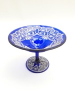 Parádi csipkés kék üveg kínáló tál - asztalközép