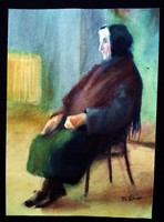 D.ÉBNER Lajos - Antik  kvalitásos festmény- " Idős űlő néni"