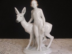 Fasold&Stauch porcelán női akt őzzel