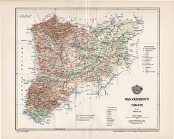 Vas vármegye térkép 1897 (1), lexikon melléklet, Gönczy Pál, 23 x 29 cm, megye, Posner Károly