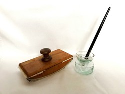 Antik tintatartó, tapper és penna