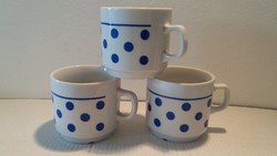 Retro Zsolnay porcelán kék pöttyös kávés csésze kis bögre 3 db