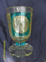 Antik díszpohár üveg pohár Nagykároly emlék 