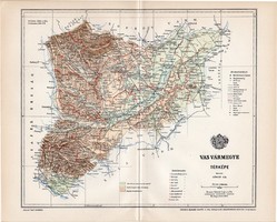 Vas vármegye térkép 1897, lexikon melléklet, Gönczy Pál, 23 x 29 cm, megye, Posner Károly, eredeti