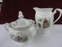 Chodziez Polish porcelain sugar bowl and milk jug. It depicts scenes. He has!