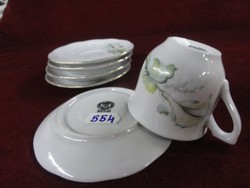 Kisiaz lengyel porcelán kávéscsésze + alátét. Hófehér alapon zöld/sárga mintás. Vanneki!