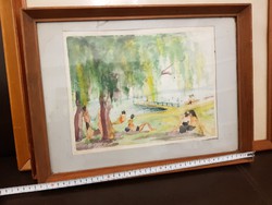 Balatonalmádi, akvarell, szignós, 1964, keretben, üveg mögöt