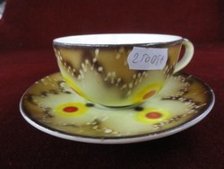 BIHL német porcelán antik teáscsésze + alátét. Krémszínű alapon sárga/barna motívummal. Vanneki!