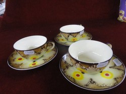 BIHL German Porcelain Antique Tea Cup + Saucer. Cream-colored base with yellow/brown motif. Vanneki!