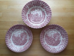 3 db angol pink porcelán tál