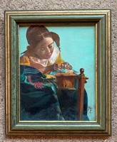 MF szignós Jan Vermeer angol festmény másolat 27 x 32 cm.
