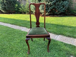 Antik Biedermeier magastámlás szék, zöld plüss huzattal