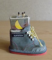 Ausztria Kufstein emlék kicsi gyufatartó cipő régi finn gyufával 9 cm (2/p)