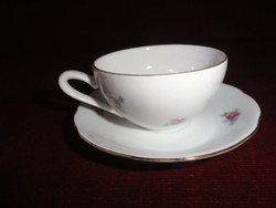 MZ Csehszlovák porcelán kávéscsésze + alátét. Arany szélű, apró virágmintával.