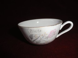 MZ Csehszlovák porcelán teáscsésze, hófehér alapon rózsaszín virággal.