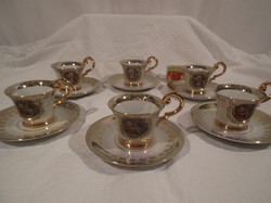 KÁVÉSKÉSZLET - 14 db - AJÁNLATOT VÁROK - PORCELÁN - NSZK - P. M - aranyozott  - alj 11 cm