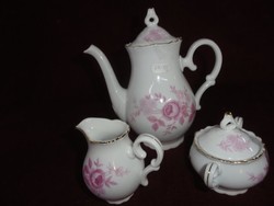 MZ csehszlovák porcelán kávéskészlet 15 darabos. Hófehér alapon rózsaszín virággal. Vanneki!
