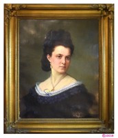 XIX. sz.-i biedermeier “Női portré” olajfestmény, ismeretlen osztrák vagy német festő alkotása