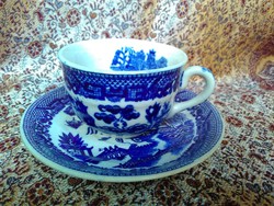 Antik japán kerámia,  fűzfa motívumos porcelán fajansz csésze aljjal