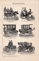 Automobil, egyszínű nyomat 1893, német nyelvű, eredeti, autó, gépkocsi, Daimler, Lutzmann, motor