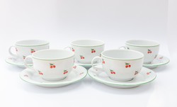 Alföldi cseresznyés kávés vagy teás csészék - cseresznye mintás retro porcelán készlet
