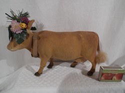 Antique - cow - Austrian - 23 x 14 x 6 cm - traditional - hard plastic - suede cover - beautiful