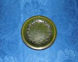 Zöld mázas kerámia falitányér 18 cm (n) 
