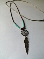 Navajo indián álomfogó kézműves ezüst nyaklánc türkizzel